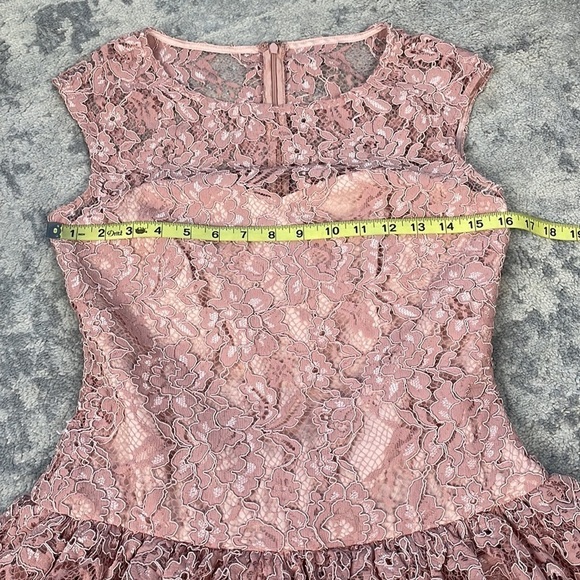 Marchesa Notte Blush Pink Lace Ruffle Tiered Mini Dress Drop Waist Sz 6 - Picture 8 of 13